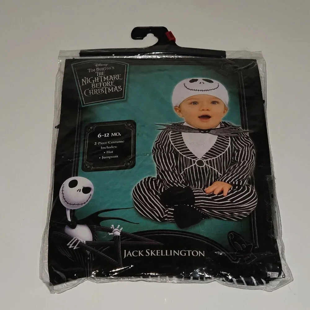 Disney Jack Skellington 2 pc Halloween Costume Baby 6-12 Months Hat Jumpsuit